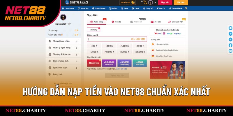 Chia sẻ những cách gửi vốn vào Net88